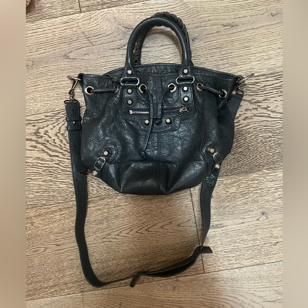 Balenciaga bucket motorcycle bag charcoal grey